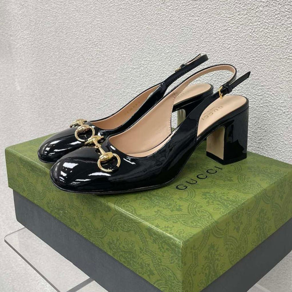 GG WOMEN'S HORSEBIT SLINGBACK 65MM IN BLACK CALFSKIN