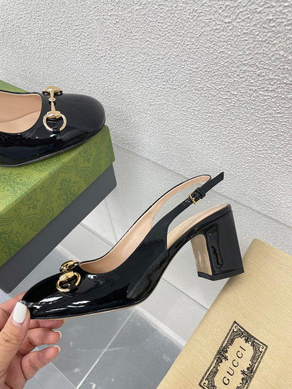 GG WOMEN'S HORSEBIT SLINGBACK 65MM IN BLACK CALFSKIN