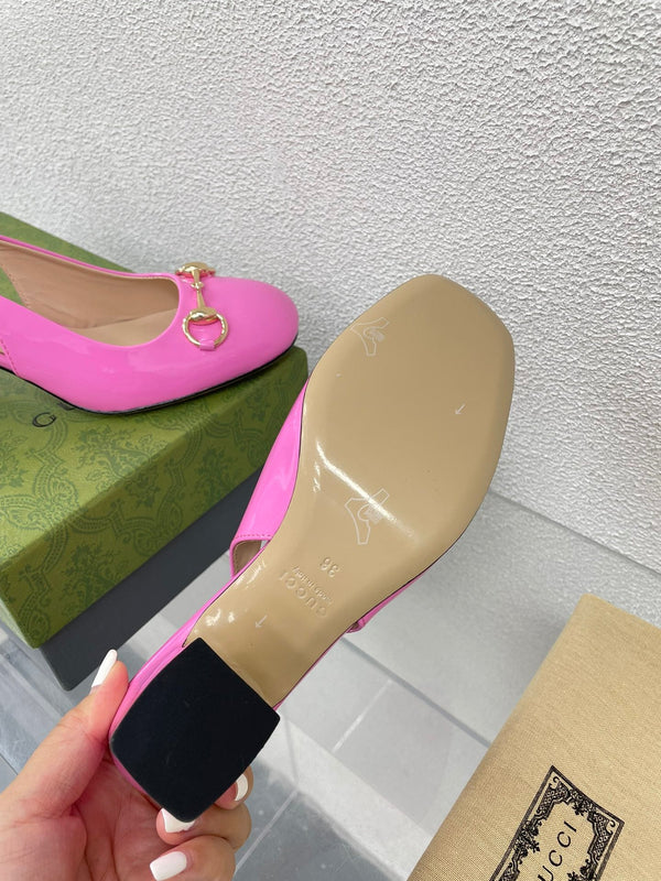 GG WOMEN'S HORSEBIT SLINGBACK 65MM IN FUSICA PINK CALFSKIN