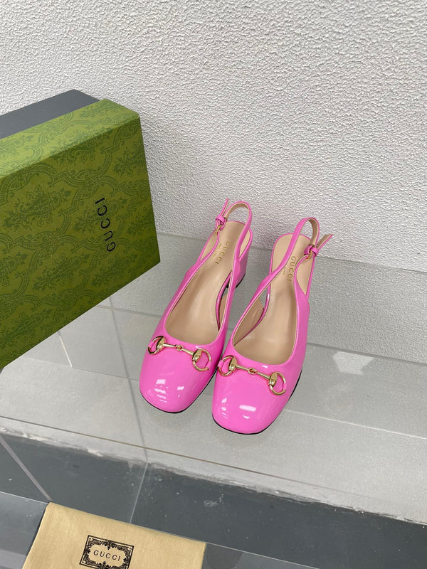 GG WOMEN'S HORSEBIT SLINGBACK 65MM IN FUSICA PINK CALFSKIN