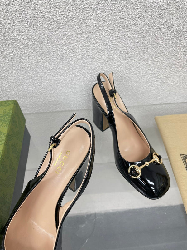 GG WOMEN'S HORSEBIT SLINGBACK 95MM IN BLACK CALFSKIN