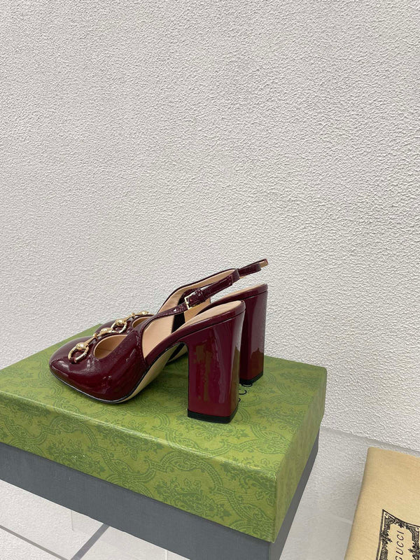 GG SLINGBACK DA DONNA CON MORSETTO 95MM IN PELLE DI VITELLO ROSSO VINO