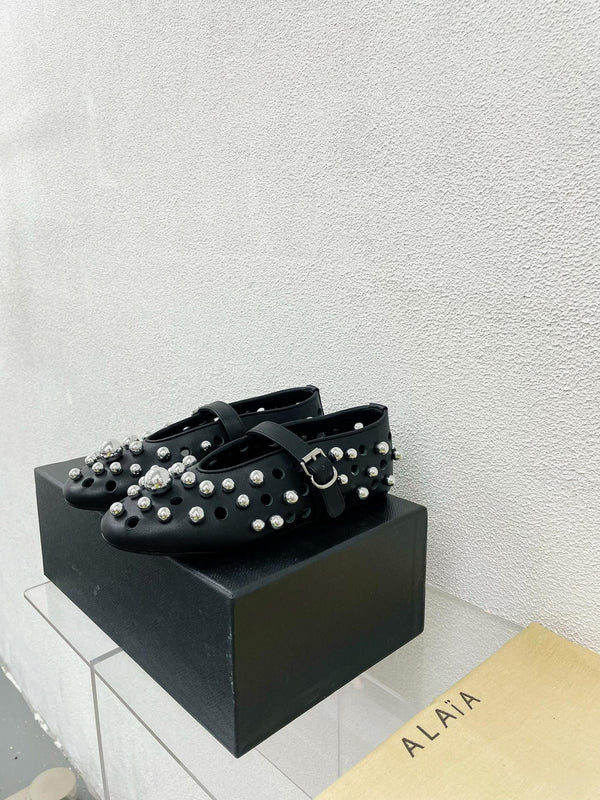 Alaila Ballet Flats In Black Lambskin Beaded 897246