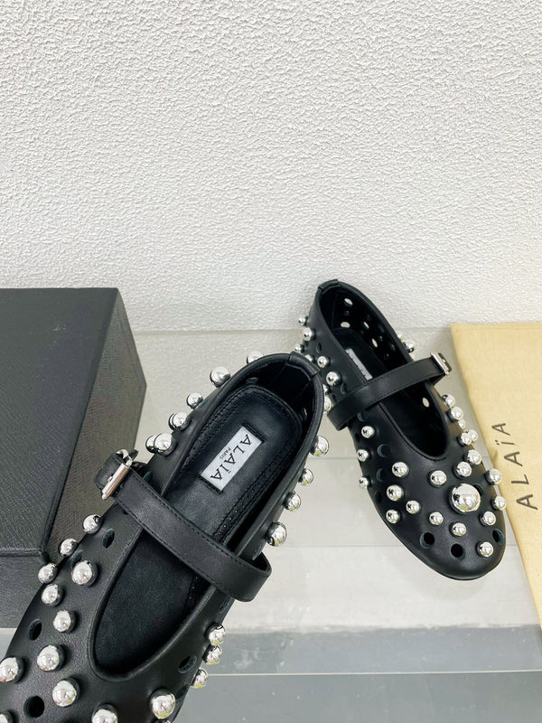Alaila Ballet Flats In Black Lambskin Beaded 897246