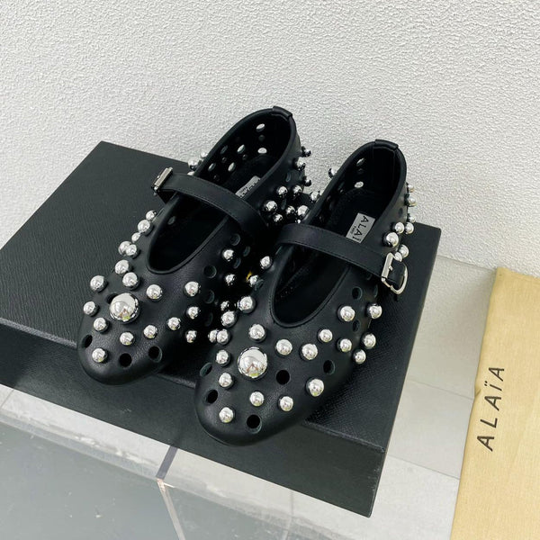 Alaila Ballet Flats In Black Lambskin Beaded 897246