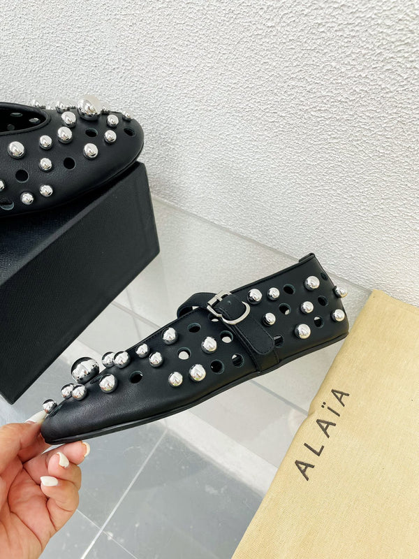 Alaila Ballet Flats In Black Lambskin Beaded 897246