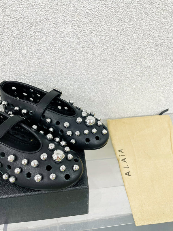 Alaila Ballet Flats In Black Lambskin Beaded 897246