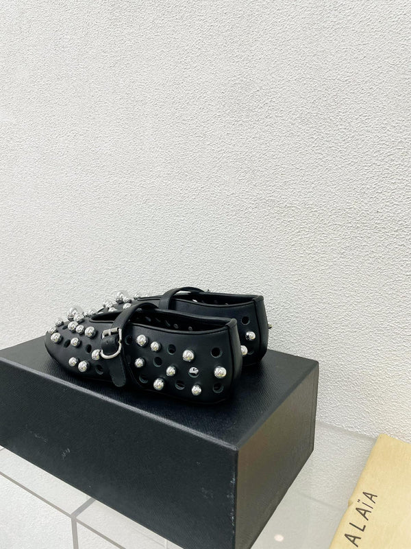 Alaila Ballet Flats In Black Lambskin Beaded 897246