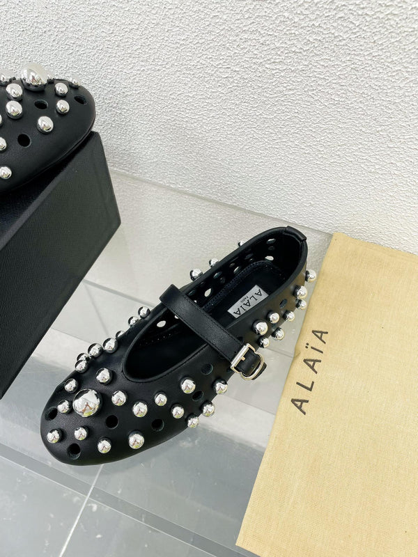 Alaila Ballet Flats In Black Lambskin Beaded 897246