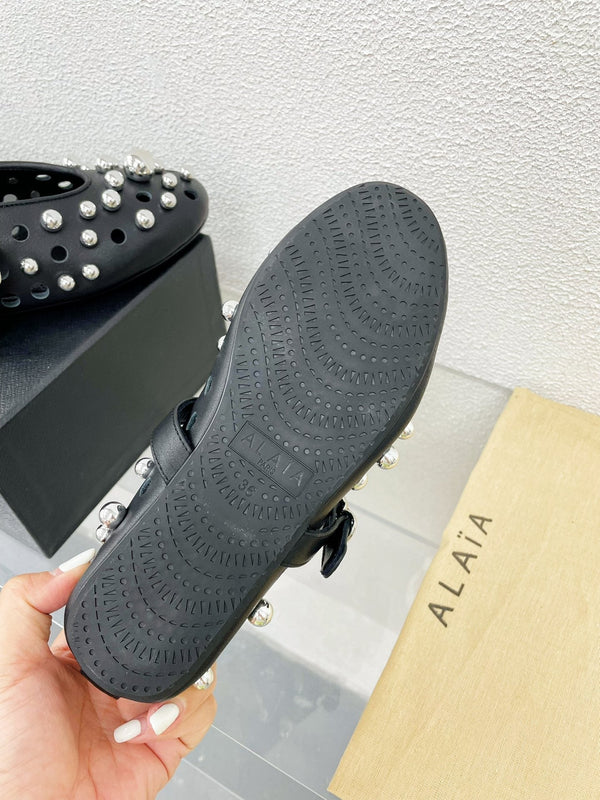 Alaila Ballet Flats In Black Lambskin Beaded 897246