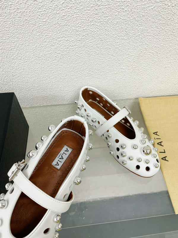 Alaila Ballet Flats In White Lambskin Beaded 897248
