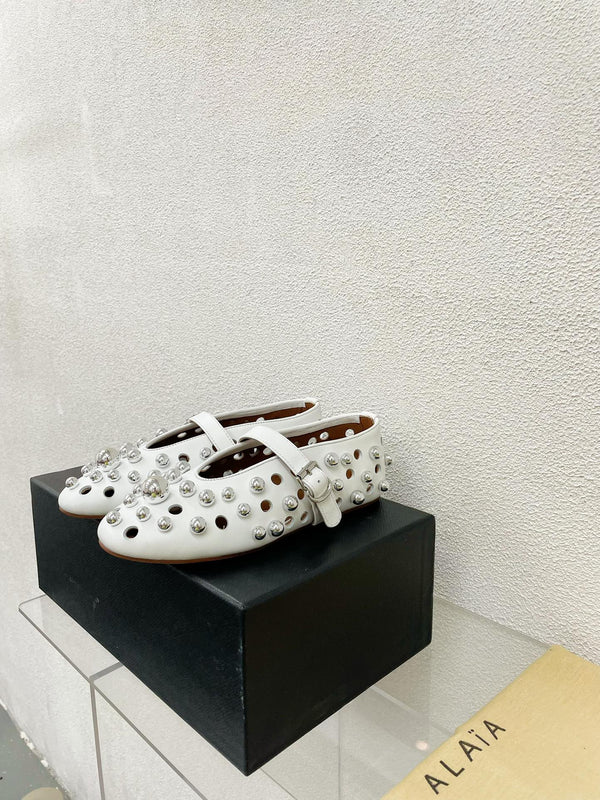 Alaila Ballet Flats In White Lambskin Beaded 897248