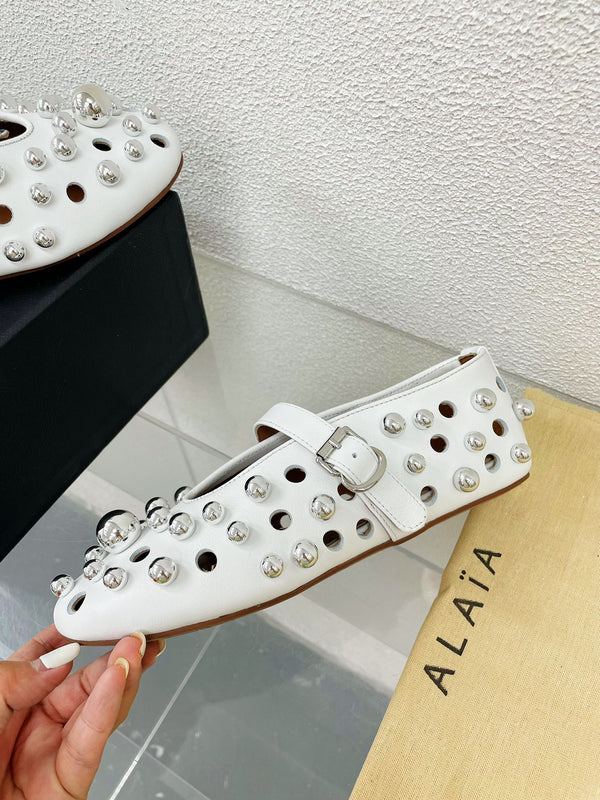 Alaila Ballet Flats In White Lambskin Beaded 897248