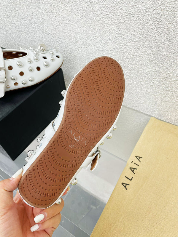 Alaila Ballet Flats In White Lambskin Beaded 897248