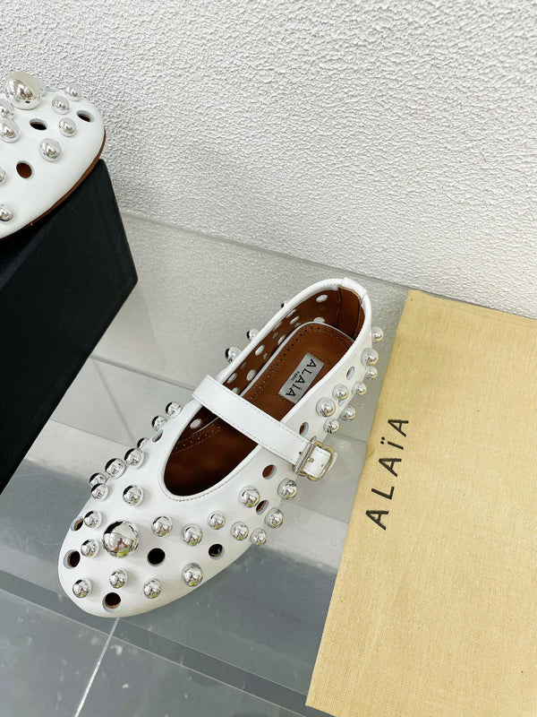Alaila Ballet Flats In White Lambskin Beaded 897248