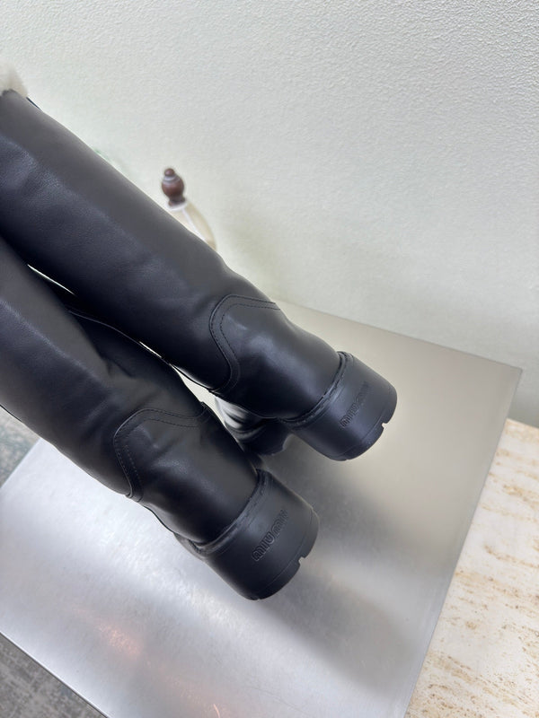 MiuMiu 25 platform boots black calfskin wool 522429