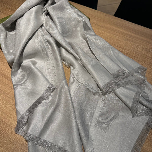 SCIALLE IN LANA E SETA JACQUARD 140 CM GRIGIO ARGENTO 401259