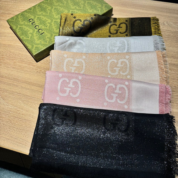 SCIALLE IN LANA E SETA JACQUARD 140 CM GRIGIO ARGENTO 401259