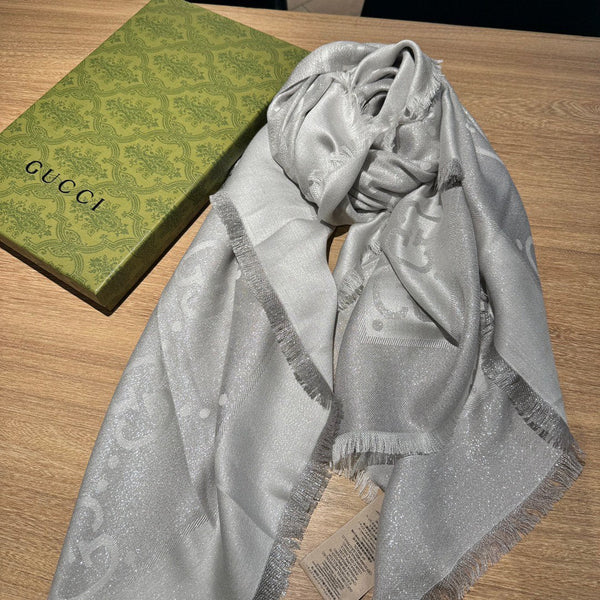 SCIALLE IN LANA E SETA JACQUARD 140 CM GRIGIO ARGENTO 401259
