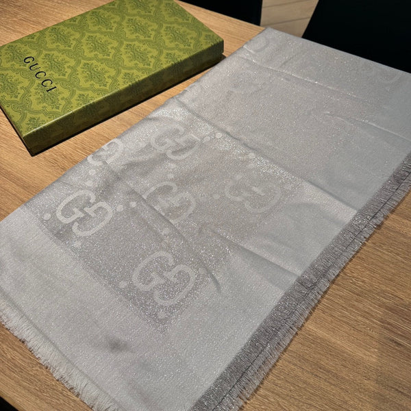 SCIALLE IN LANA E SETA JACQUARD 140 CM GRIGIO ARGENTO 401259