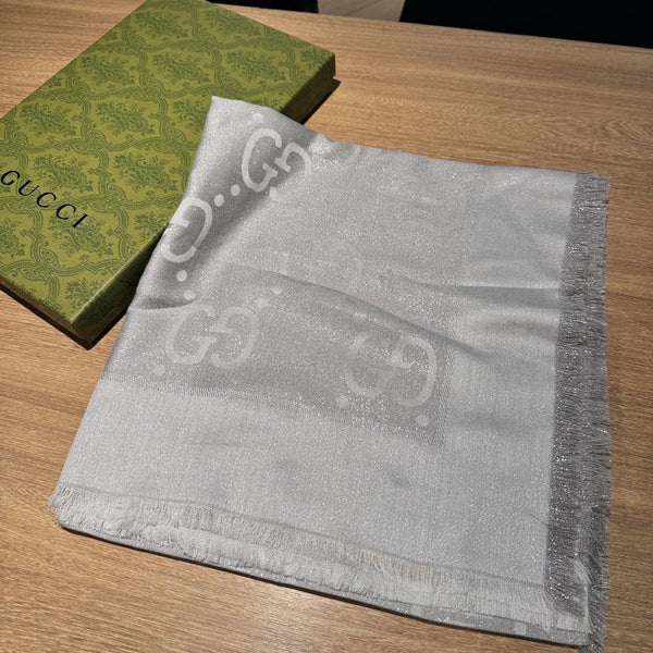 SCIALLE IN LANA E SETA JACQUARD 140 CM GRIGIO ARGENTO 401259