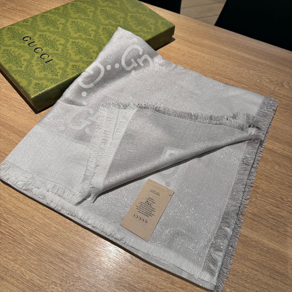 SCIALLE IN LANA E SETA JACQUARD 140 CM GRIGIO ARGENTO 401259