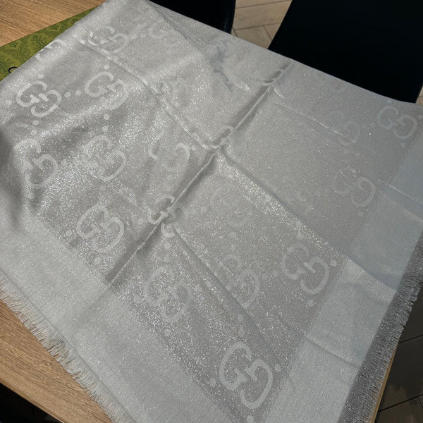 SCIALLE IN LANA E SETA JACQUARD 140 CM GRIGIO ARGENTO 401259