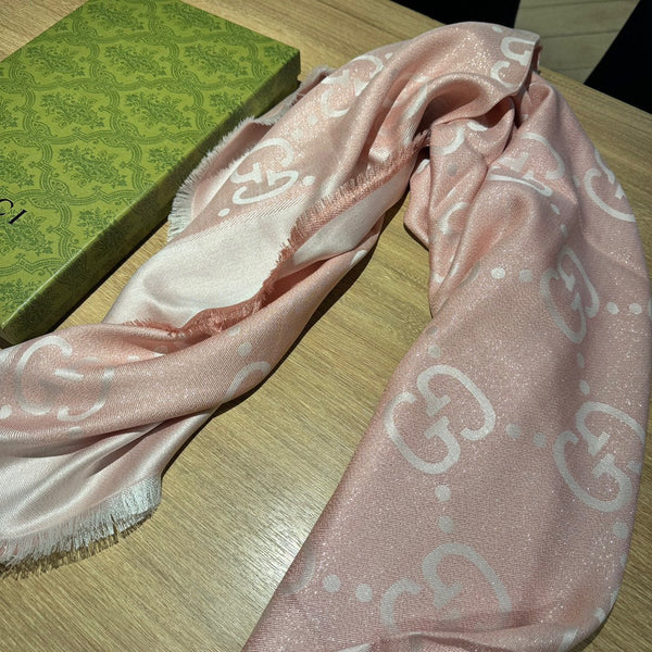 SCIALLE IN LANA E SETA JACQUARD 140 CM ROSA CHIARO 401260