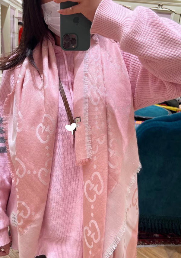 SCIALLE IN LANA E SETA JACQUARD 140 CM ROSA CHIARO 401260