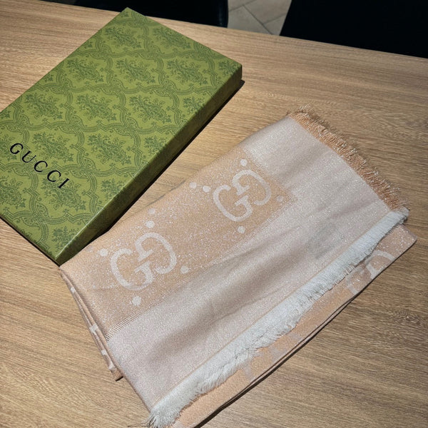 SCIALLE IN LANA E SETA JACQUARD 140 CM BISQUE BEIGE 401261