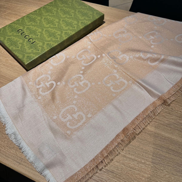 SCIALLE IN LANA E SETA JACQUARD 140 CM BISQUE BEIGE 401261