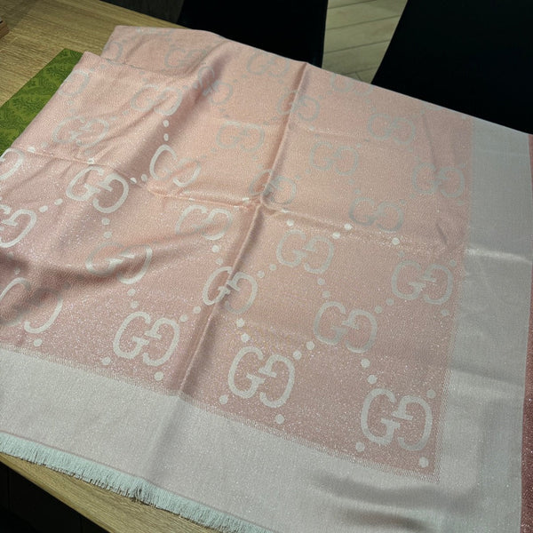 SCIALLE IN LANA E SETA JACQUARD 140 CM BISQUE BEIGE 401261