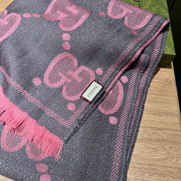SCIARPA 195 CM IN LANA GG ROSA SCURO LAMÉ JACQUARD 403976