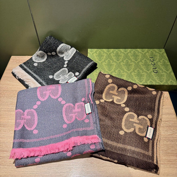 SCIARPA 195 CM IN LANA GG ROSA SCURO LAMÉ JACQUARD 403976