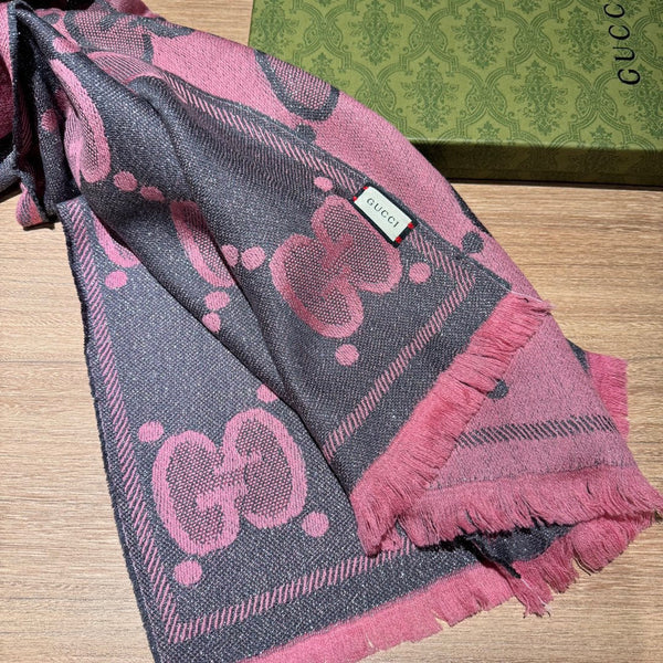 SCIARPA 195 CM IN LANA GG ROSA SCURO LAMÉ JACQUARD 403976