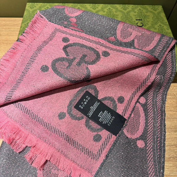 SCIARPA 195 CM IN LANA GG ROSA SCURO LAMÉ JACQUARD 403976