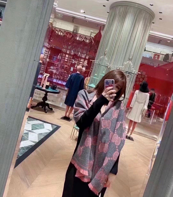 SCIARPA 195 CM IN LANA GG ROSA SCURO LAMÉ JACQUARD 403976