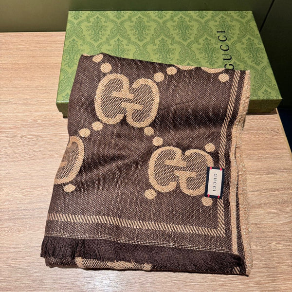 SCIARPA 195 CM IN LANA GG BEIGE E MARRONE SCURO JACQUARD LAMÉ 403978