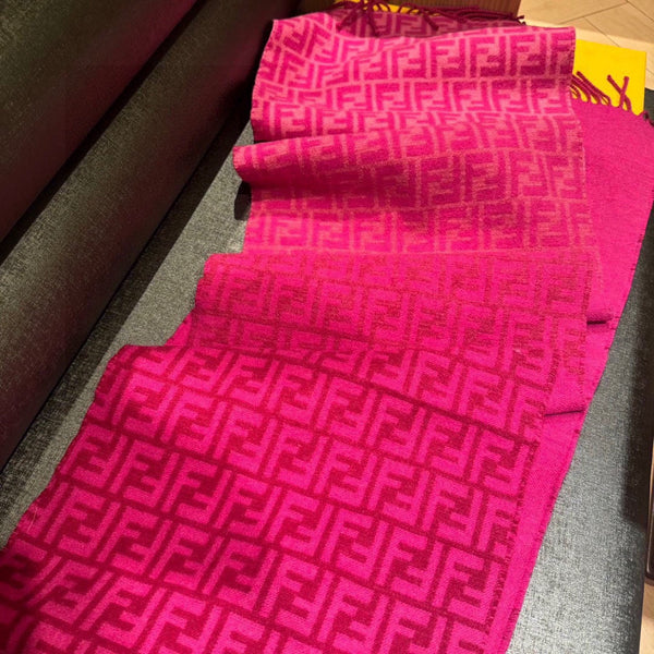 FF SCARF 180 CM IN BRIGHT PINK MONOGRAM WOOL AND CASHMERE 411830