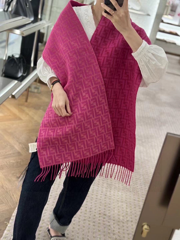 FF SCARF 180 CM IN BRIGHT PINK MONOGRAM WOOL AND CASHMERE 411830