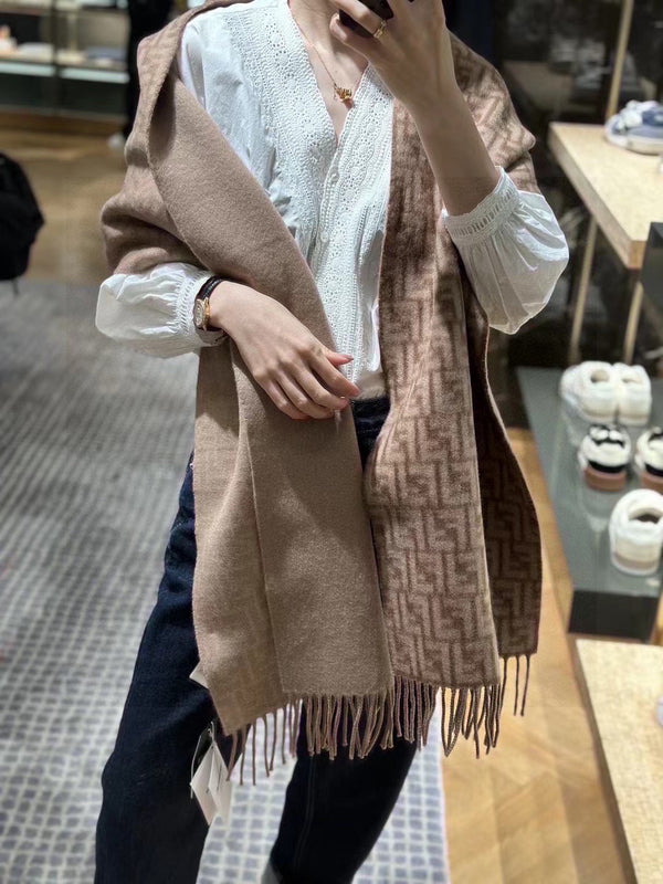 FF SCARF 180 CM IN MEDIUM BROWN MONOGRAM WOOL AND CASHMERE 411831