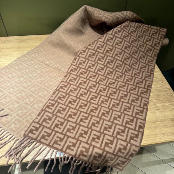FF SCARF 180 CM IN MEDIUM BROWN MONOGRAM WOOL AND CASHMERE 411831