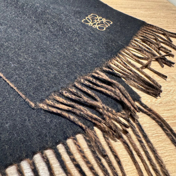 SCIARPA 180 CM IN LANA E CASHMERE NERO E MARRONE CIOCCOLATO 411840