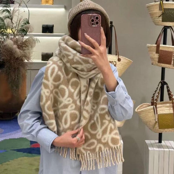 SCIARPA ANAGRAM 200 CM IN MISTO BEIGE ALPACA BIANCO E LANA 411851