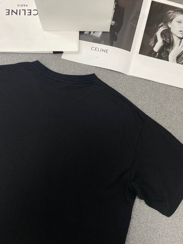 Celine Gothic Embroidered Plain Loose T-shirt Black Cotton