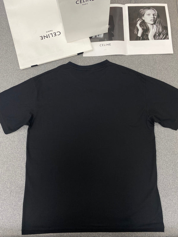 Celine Gothic Embroidered Plain Loose T-shirt Black Cotton