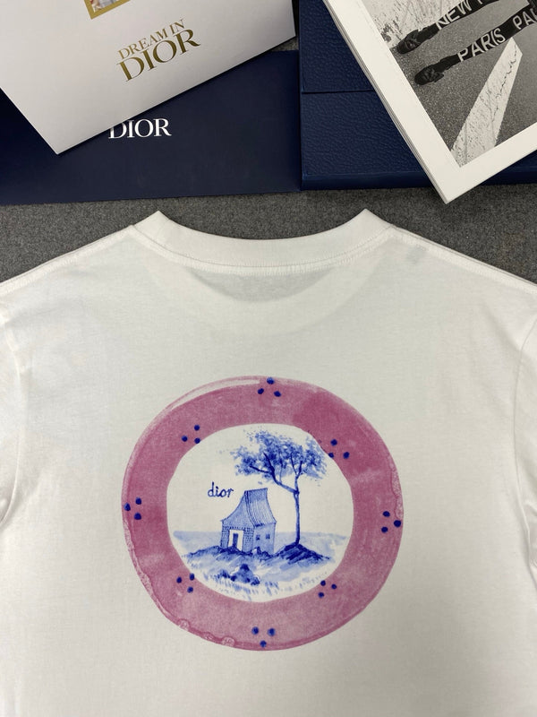 Maglietta larga CD in cotone bianco e blu