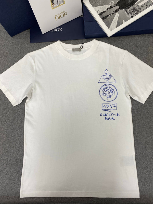 Maglietta larga CD in cotone bianco e blu