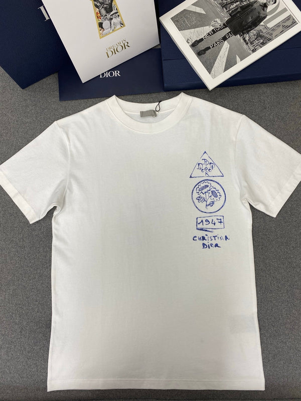 Maglietta larga CD in cotone bianco e blu