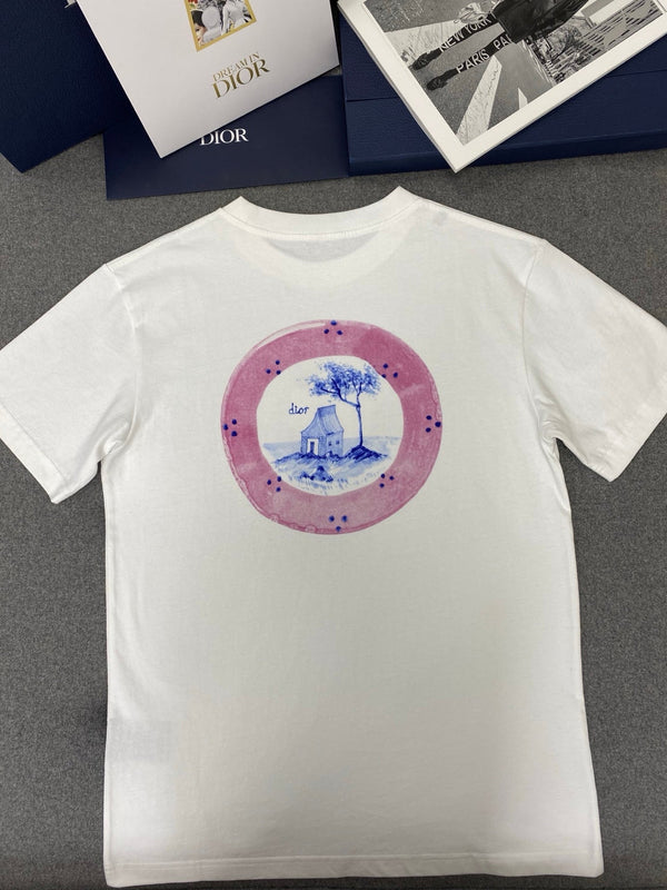 Maglietta larga CD in cotone bianco e blu